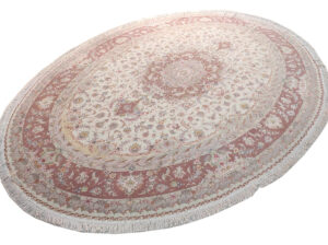 Персидский ковер ручной работы, Tabriz G4 oval, шерсть и шелк, бежевый с розовым — изображение 2