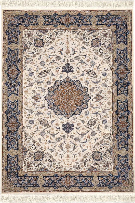 Персидский ковер шерсть с шелком бежевый с голубым GSS-1522 cream — изображение 2